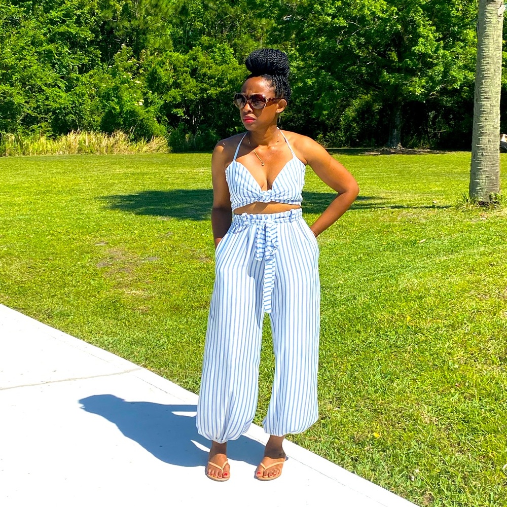 Tie Front Crop Top And Pant Set